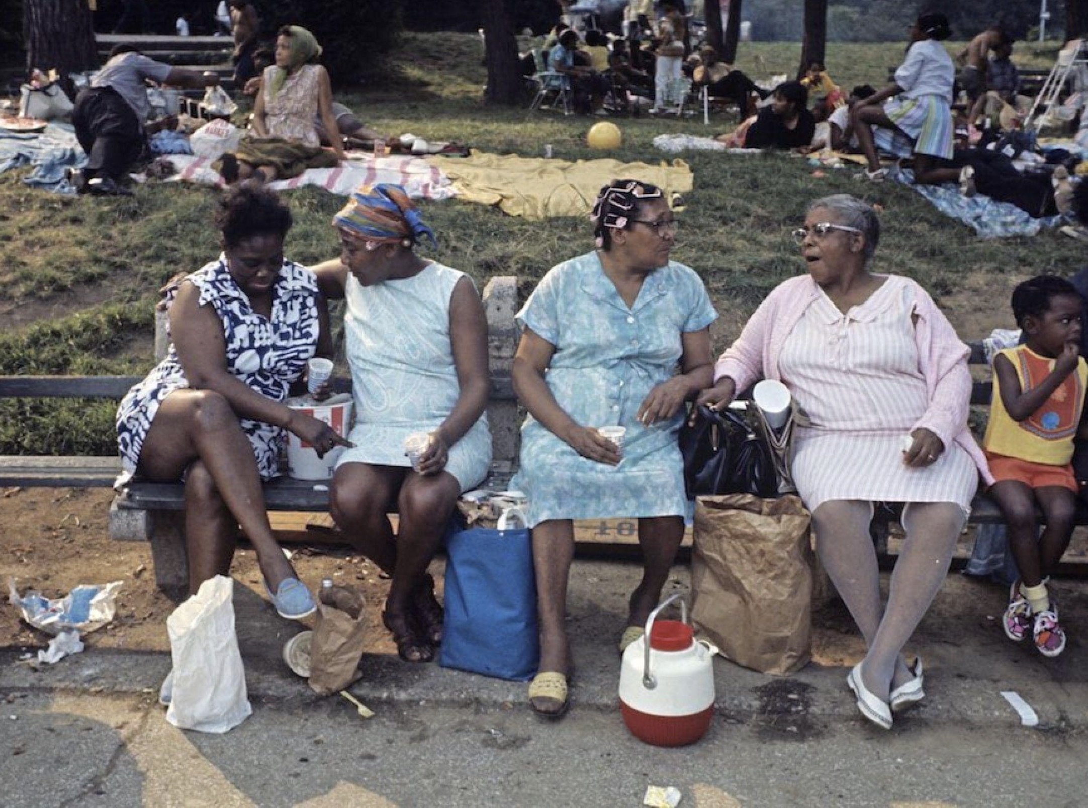 Ladies enjoying the outdoors, Harlem, 1970s. 